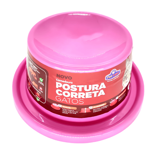 Comedouro Para Gatos Alto Postura Correta Rosa