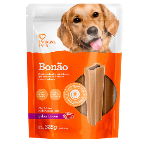 Osso Bonão Bacon Cães Médios e Grandes Papaya Pets 5 unid